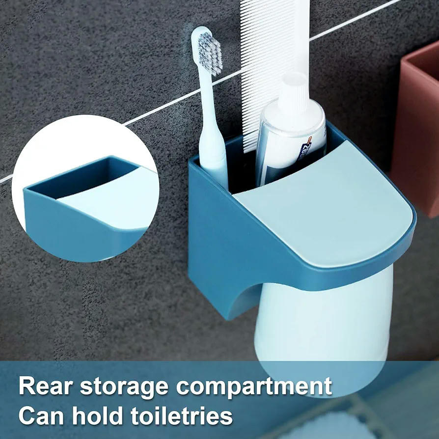 Soporte de Cepillo de Dientes Magnético con Tazas Invertidas - 2 Piezas en Rojo y Azul