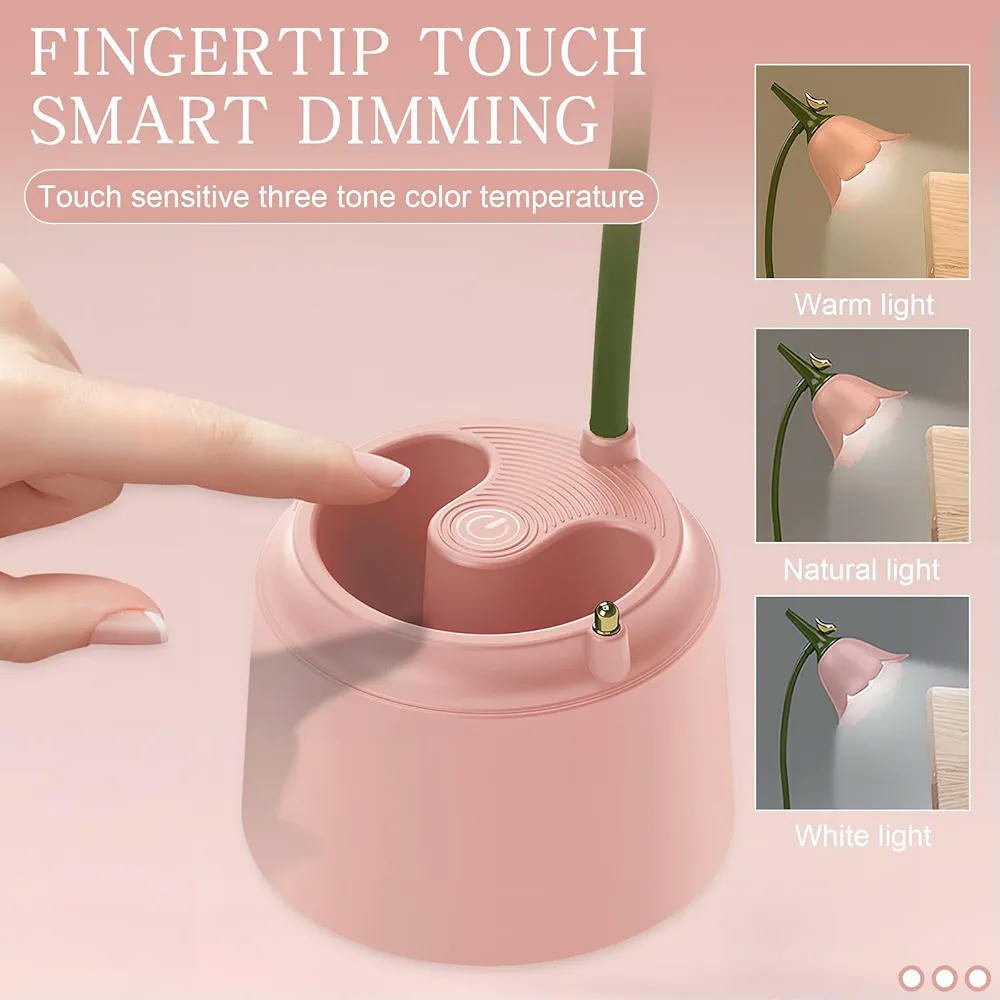 Lámpara de Escritorio LED, Recargable con batería, Infantil con Cuello Flexible y Luz Regulable (Color Verde)