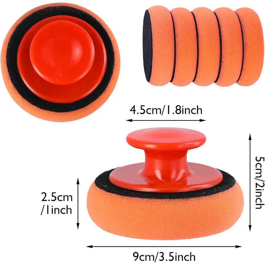 Kit de esponja de pulido automático con 5 almohadillas y mango antideslizante para coches y motocicletas (Naranja)