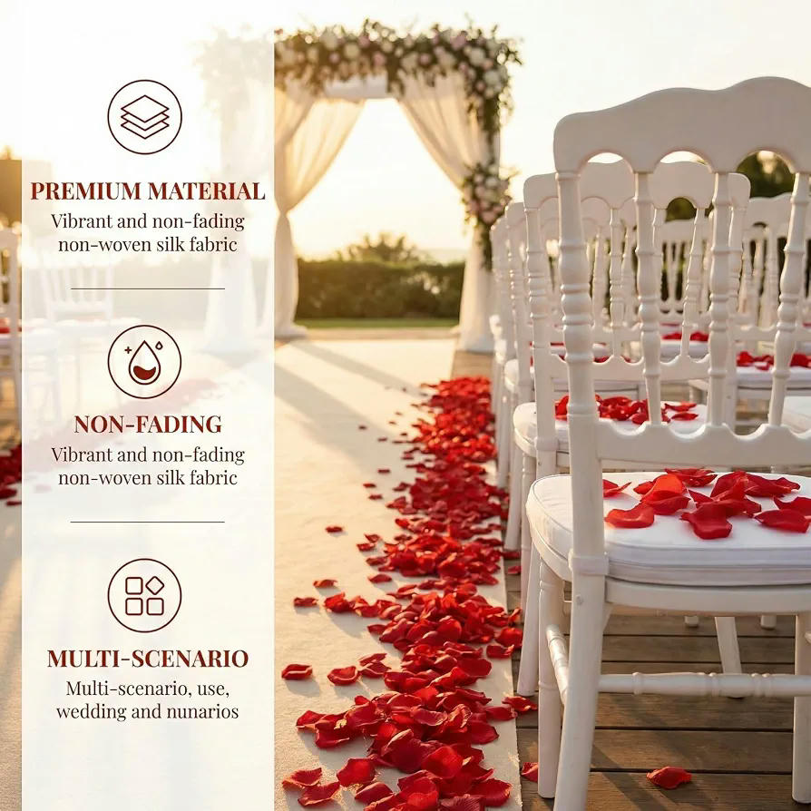 1000 Pétalos Rojas Artificiales de 4,5x4,5 cm para Bodas y Decoraciones (Rojo)