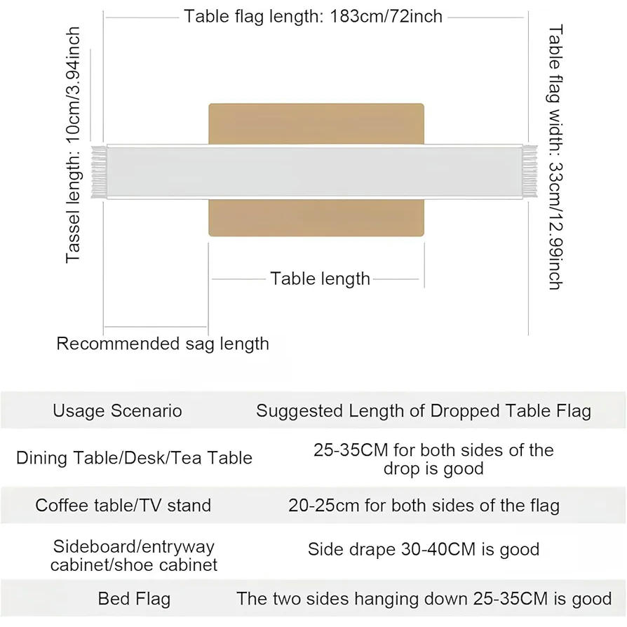 Caminet de Taula de Cotó Verd, Estil Bohemi i Rústic, Rentable, 183 cm, Amb Borles, Ideal per Decoració de Menjador i Festes