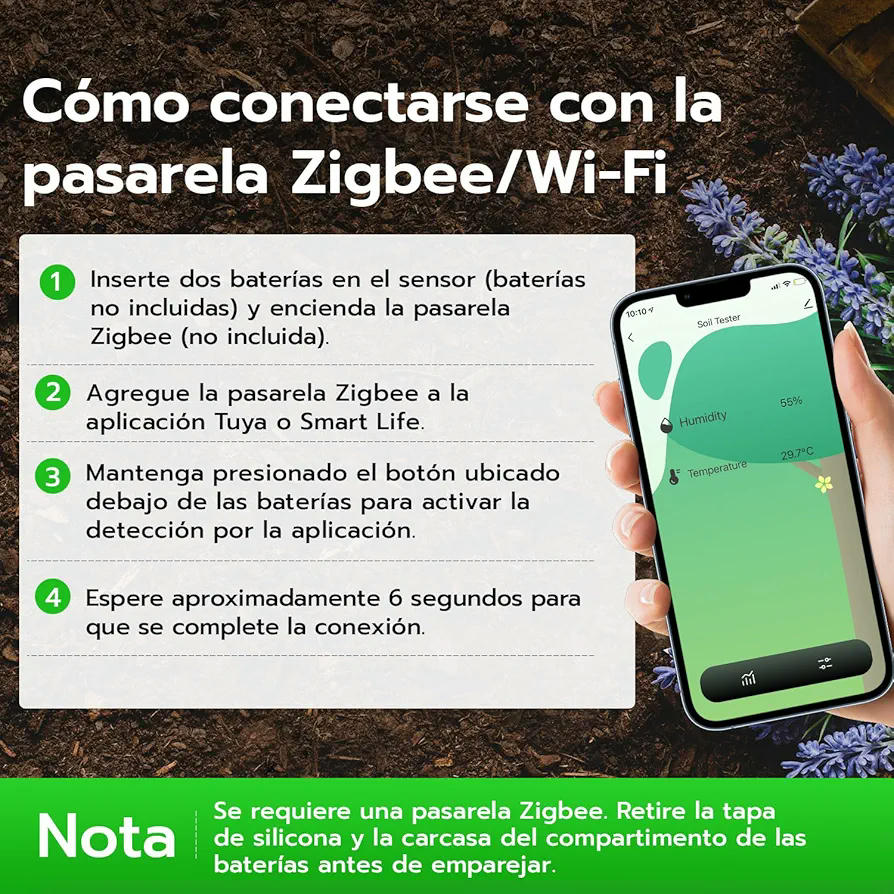 Sensor de Humedad del Suelo Zigbee, Medidor de Temperatura y Humedad para Plantas, Dispositivo Inteligente para Jardinería, control por APP (Color Azul)