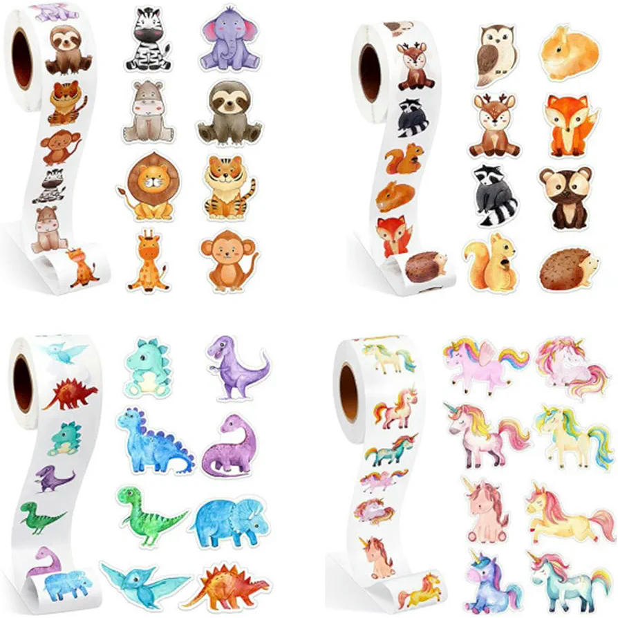 2000 Piezas de Pegatinas Infantiles de Animales en Rollo para Recompensa y Manualidades (Multicolor)