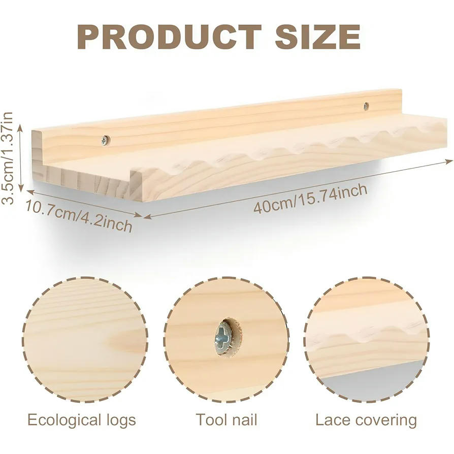 Baldas Flotantes de Madera, 40x10.7cm, Estantes de Almacenamiento Decorativos para Salón, Cocina y Oficina (Marrón)