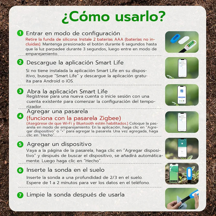 Sensor de Humedad del Suelo Zigbee, Medidor de Temperatura y Humedad para Plantas, Dispositivo Inteligente para Jardinería, control por APP (Color Azul)