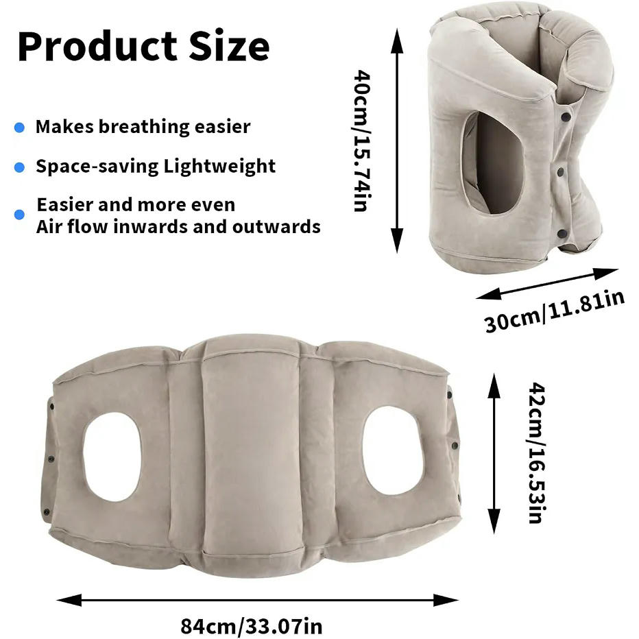 Almohada de Viaje Hinchable con Soporte Cervical, Fácil de Inflar, Ideal para la Oficina y Viajes, en bolsa de transporte, Color Gris