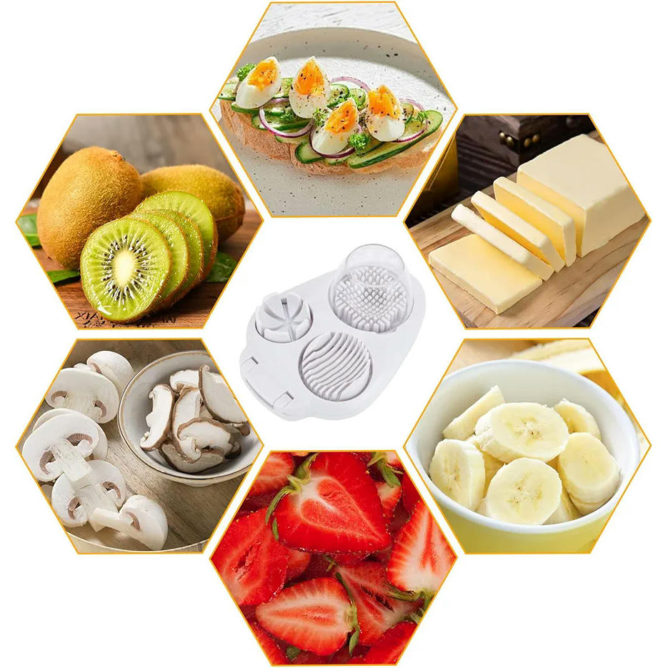 Cortador de Huevos 3 en 1 con Abridor y Alambres de Acero Inoxidable para Alimentos Blandos (Blanco)