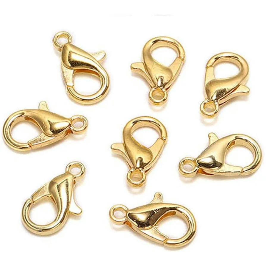 50 cierres de garra de langosta de metal, 12 mm, para manualidades, llaveros, pulseras y joyería, color dorado