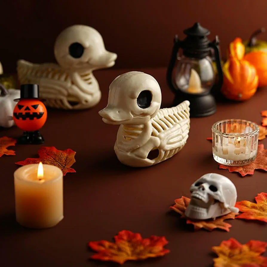2 Figuras Pato Esqueleto, 4.7 pulgadas, patito accesorio decorativo para Halloween, figura de resina sintética, diseño encantador y espeluznante
