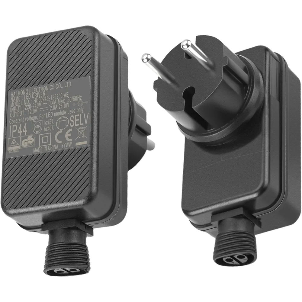 Adaptadores de corriente LED 12V 2A 24W IP44 impermeable para luces de jardín y decoraciones navideñas, pack de 2 unidades