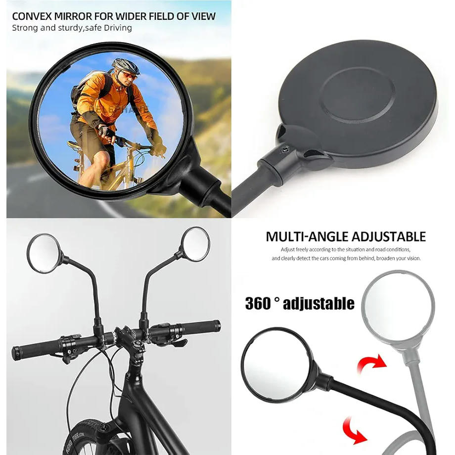 1 Par de Espejos Retrovisores para Bicicleta, Ajustable 360° con Espejo Convexo, Compatible con Manillares de 20mm a 30mm, Visión Trasera Segura y Clara