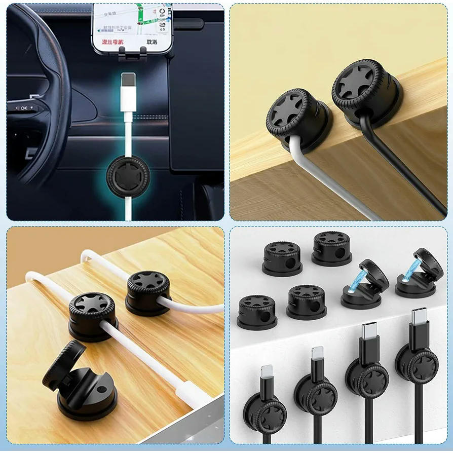 Organizadores Magnéticos de Cables - Clip Autoadhesivo Giratorio 360° para Escritorio, Mesilla o Coche