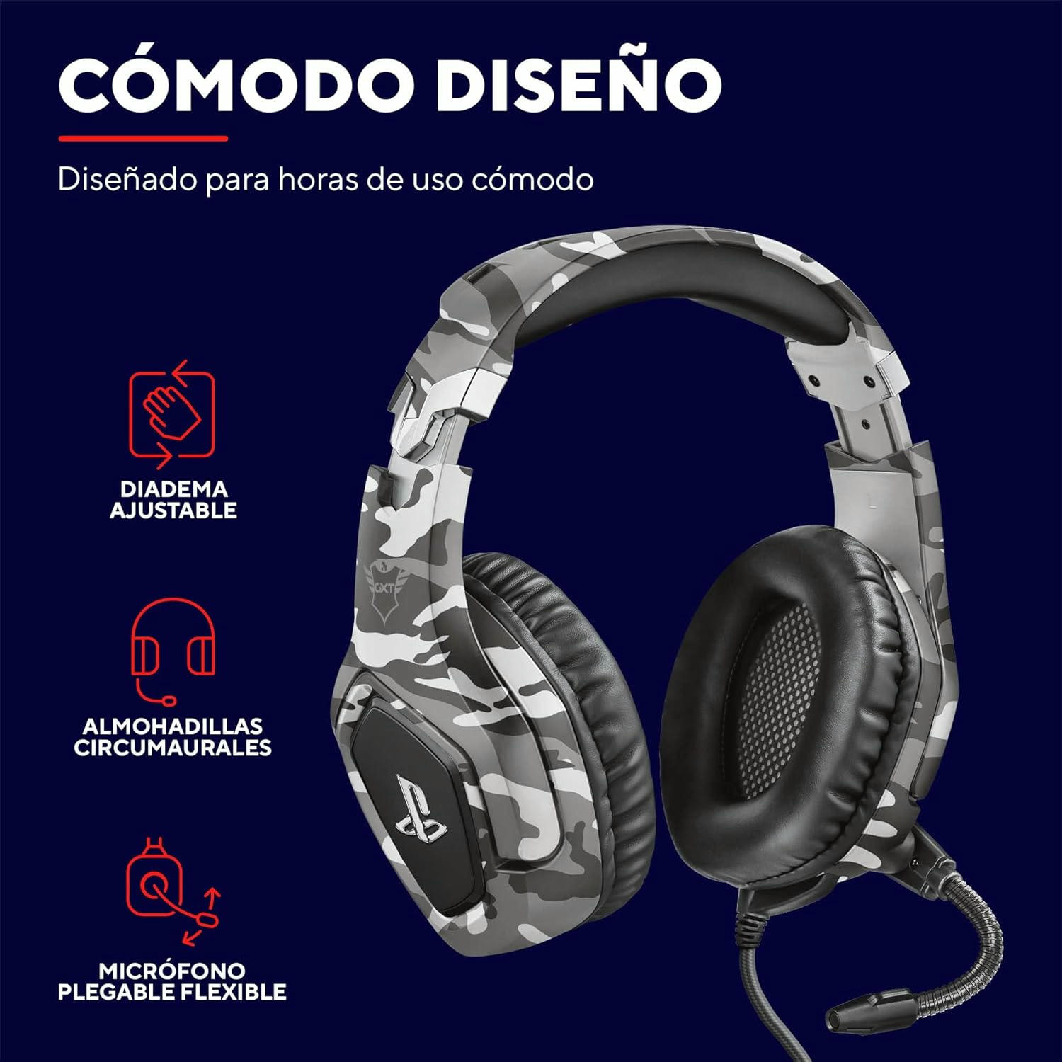 Trust Gaming Cascos PS4 y PS5 Auriculares de Gaming GXT 488 Forze-G, Licencia Oficial para Playstation, Micrófono Plegable, Altavoces Activos de 50 mm, Cable Trenzado de Nailon de 1.2 m, Gris