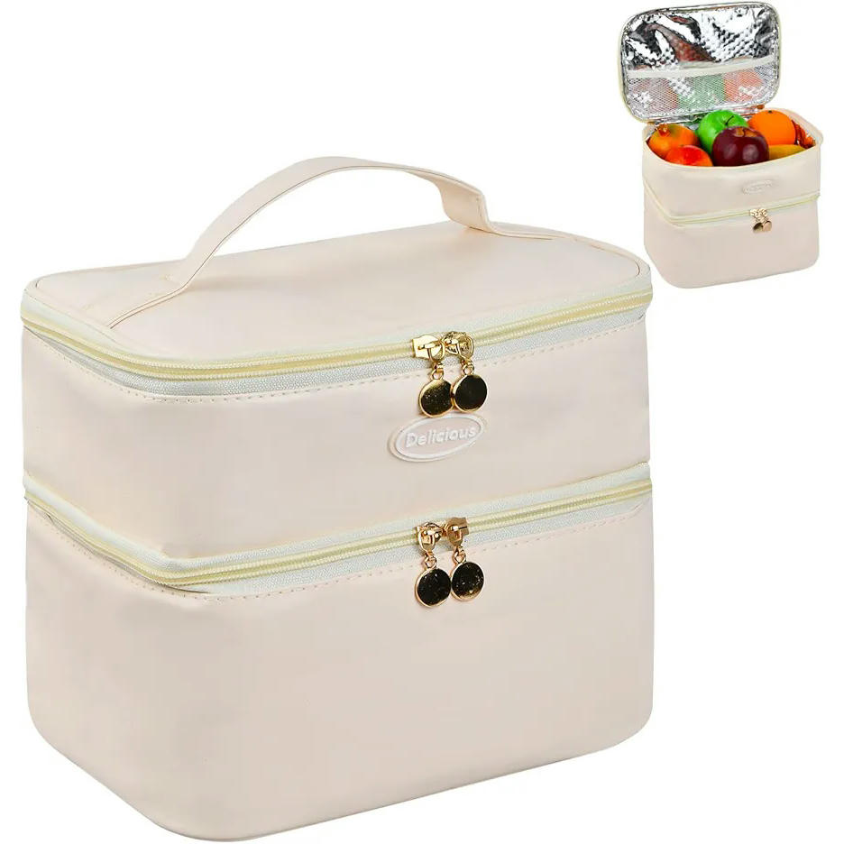 Bolsa térmica Porta Alimentos, Nevera portátil pequeña, Mochila térmica aislada, Bolsa de almuerzo para oficina, camping, playa, capacidad 5,5L y 9L, color beige