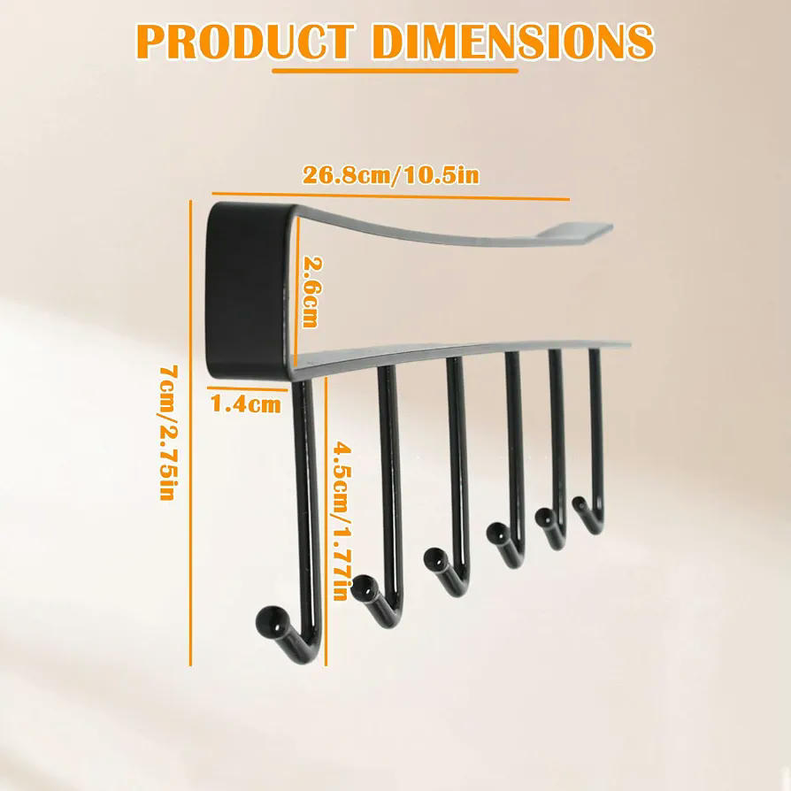 Gancho de puerta de acero inoxidable, 4 piezas, 6 ganchos colgantes, 26,5 cm, blanco y negro