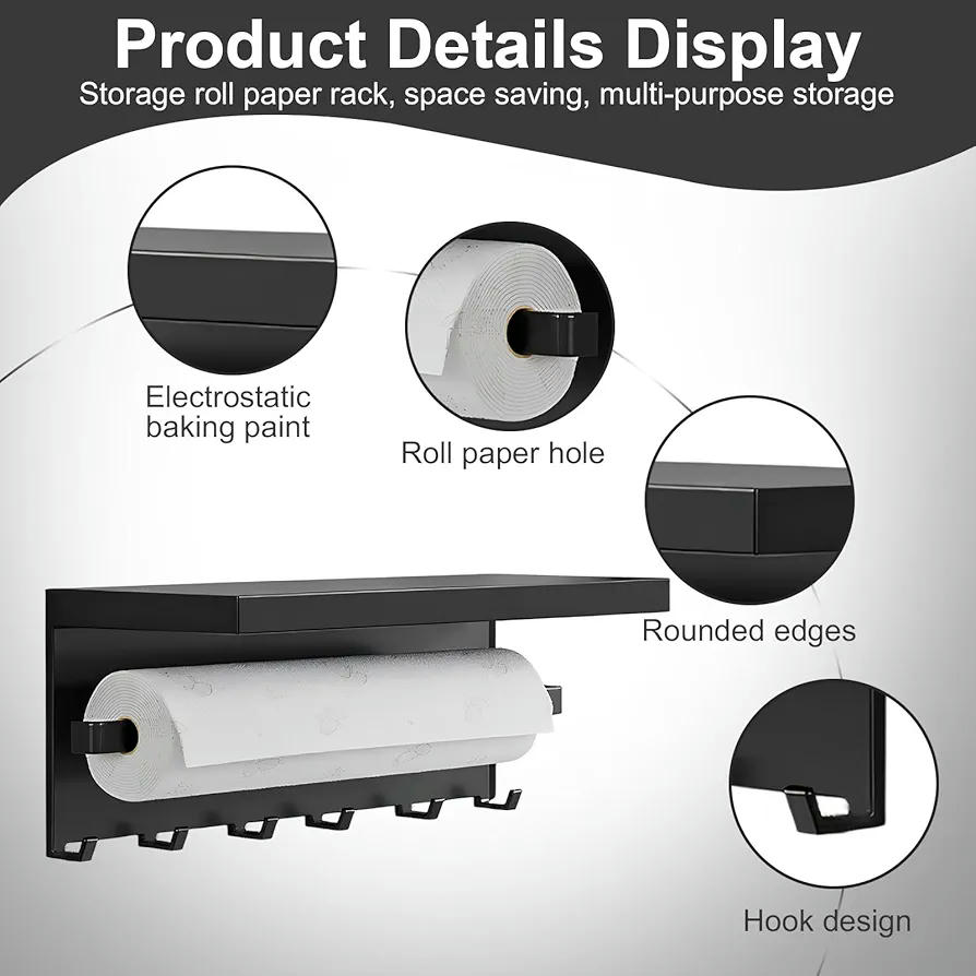 Estante Magnético para Especias - Organizador Multiusos de Cocina con Estantes y Ganchos, Sin Perforación (28 x 14,5 x 9,5 cm), Color Negro