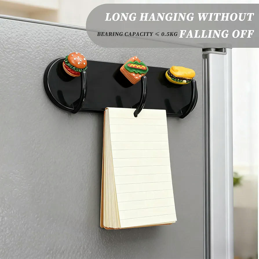 Paquete de 2 Ganchos Magnéticos para Llaves, Autoadhesivos y Sin Taladro, Ideal para Refrigerador y Cocina (Negro)