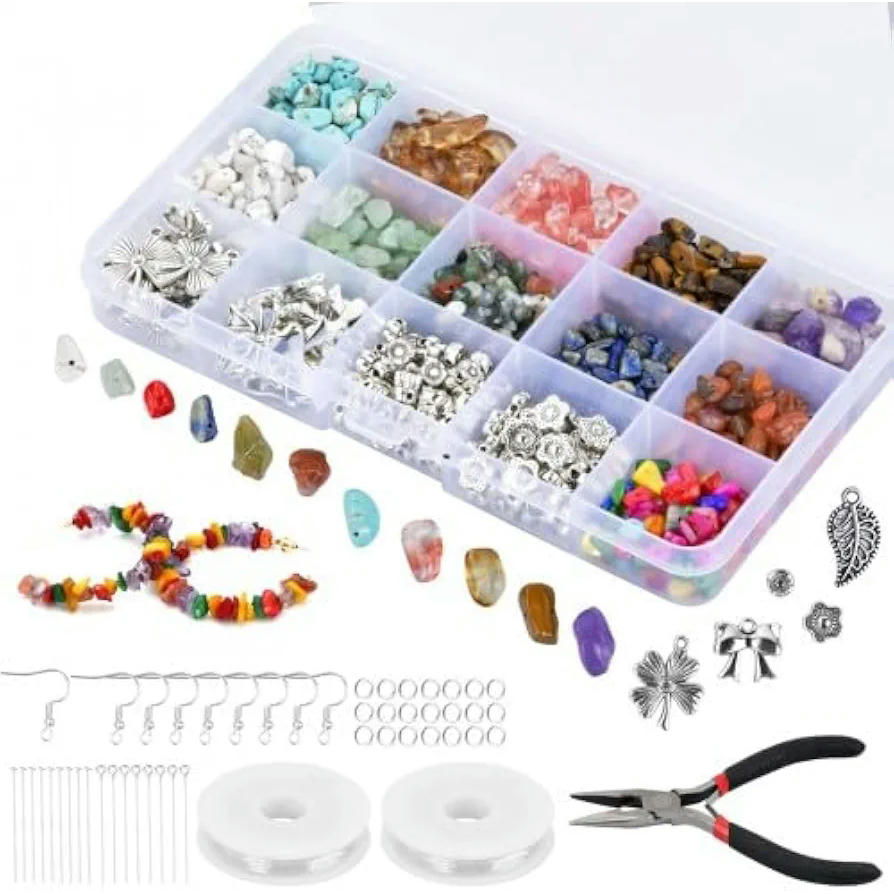Kit de Fabricación de Joyas con 944 Cuentas de Piedras Preciosas en 11 Colores para Bricolaje