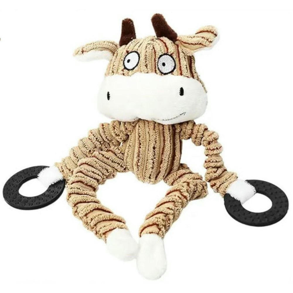 Juguete Interactivo para Perro con Sonido - Peluche Lavable y Anillo de Caucho para Masticar (Marrón)