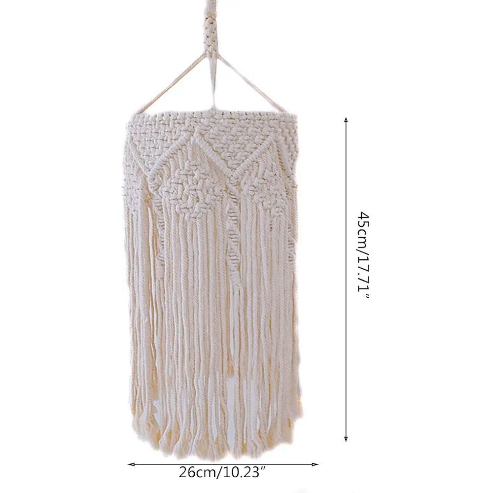 Elegante pantalla nórdica tejida a mano para colgar en la lámpara colgante, de algodón, iluminación decorativa (26 x 45 cm), Color Beige