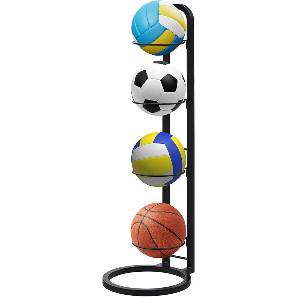 Estante de Almacenamiento Vertical para 4 Pelotas, Soporte Extraíble para Baloncesto, Fútbol y Voleibol (Negro)