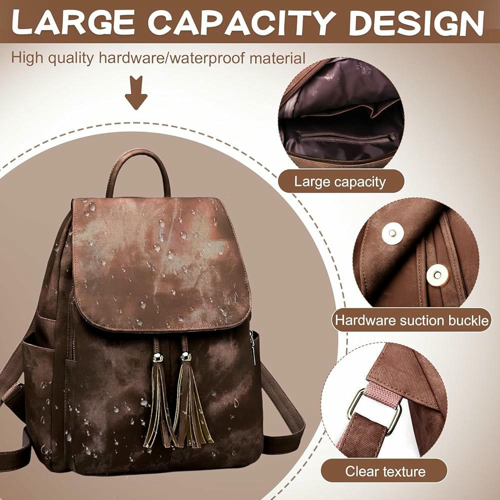 Mochila Antirrobo de Cuero PU para Mujer, Impermeable y con Multibolsillos (Marrón)