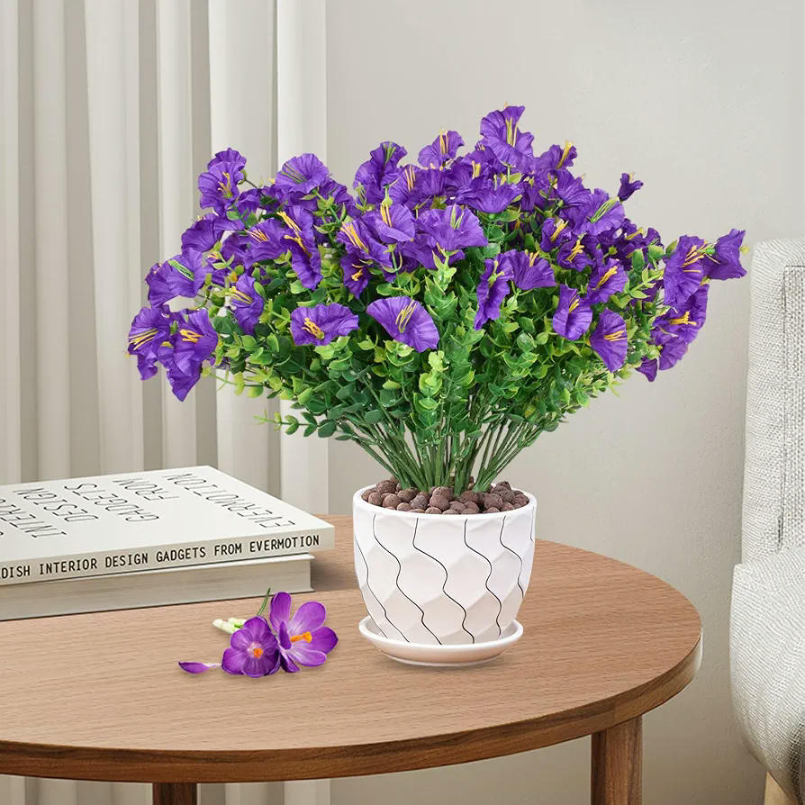 10 Piezas de Flores Artificiales Moradas para Decoración Exterior con Protección UV (Morado)