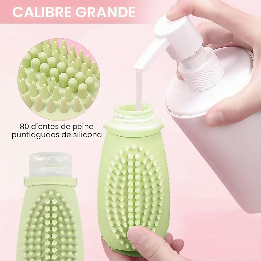 Botellas de Viaje de Silicona 100ml, Juego de 3 Botellas con Cepillo Facial, Multifuncional para Champús y Lociones (Multicolor)