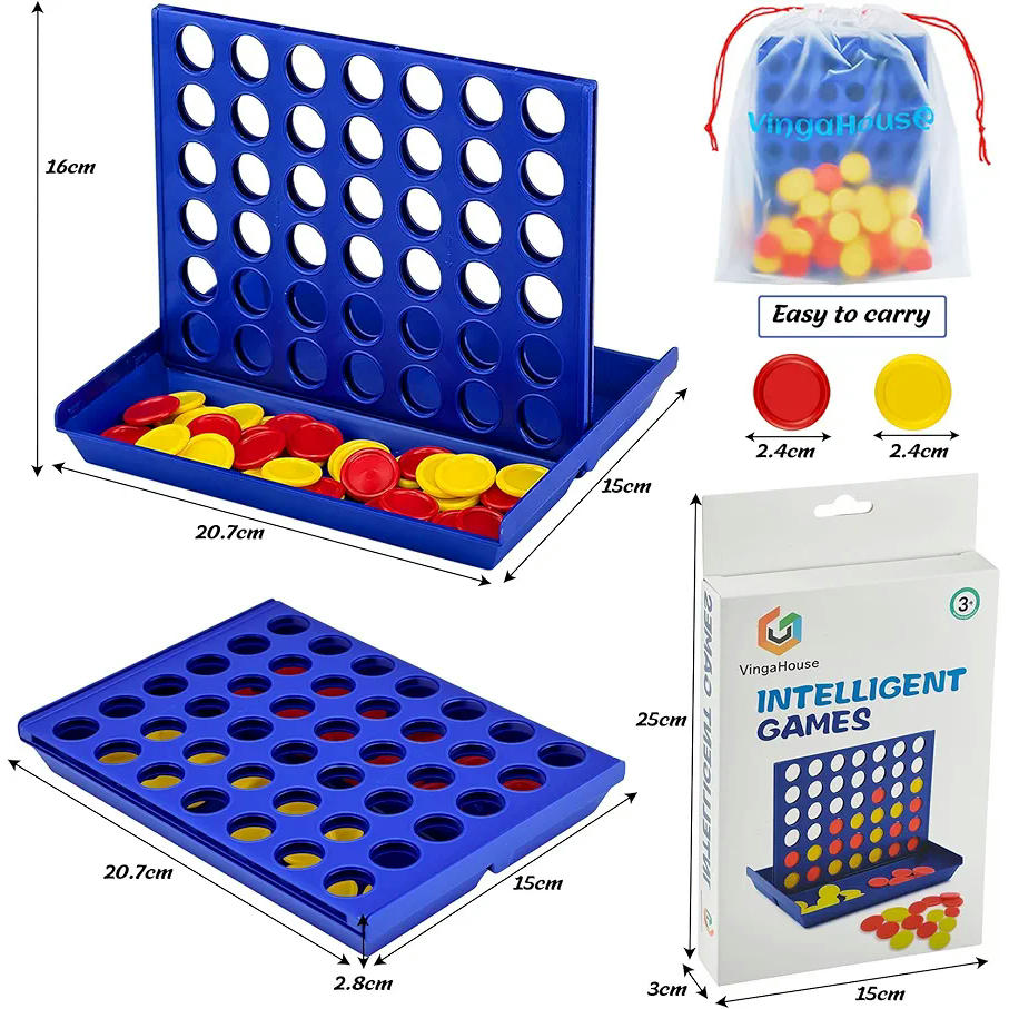 Juego de mesa educativo, cuadrado, portátil, cuatro en raya, ideal para niños mayores de tres años, juguete de estrategia, juego de viaje, material plástico