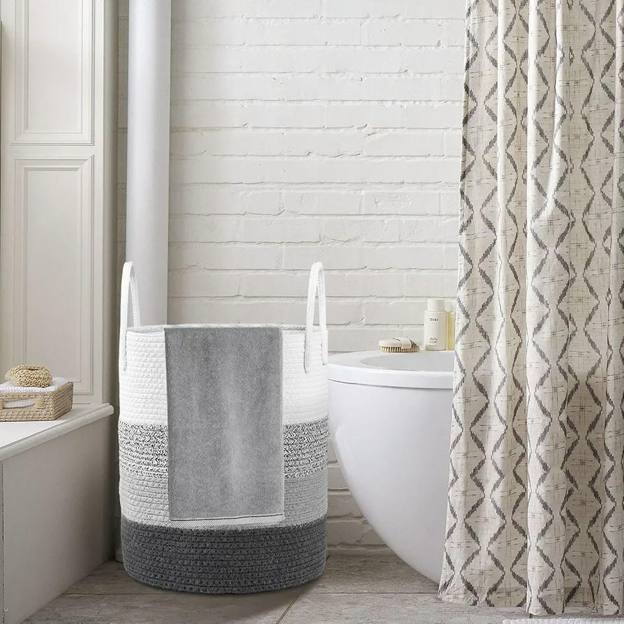 Cesto de Ropa Sucia de Algodón con Asas, Cesta Multifuncional para Almacenamiento de Ropa y Juguetes (Gris)