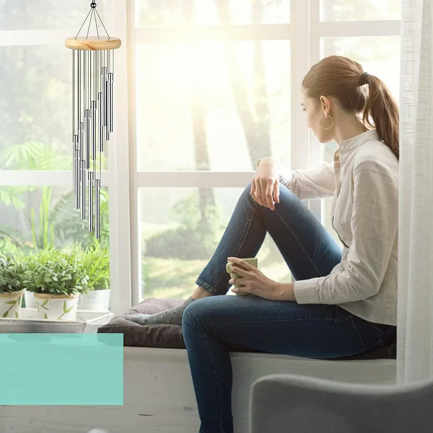 Campana de Vent de Metall, Carilló de Vent Exterior, 12 Tubus d'Alumini, Decoració per a Jardins i Balcons, Ideal per a Llars, Color Platejat