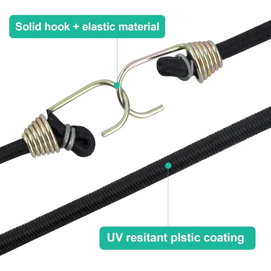 15 Cuerdas Elásticas con Ganchos Universales, Pulpos de Sujeción para Coche, Moto y Bicicleta, Accesorios de Camping, Durable y Ligero, 25 cm, Negro