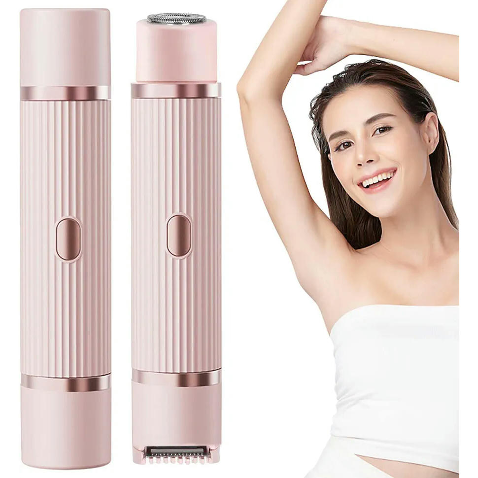 Afeitadora eléctrica 2 en 1 para mujer, doble cabezal, afeitadora resistente al agua, depiladora inalámbrica para rostro, cuerpo y zona íntima (rosa)