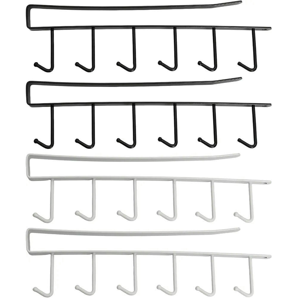 Gancho de puerta de acero inoxidable, 4 piezas, 6 ganchos colgantes, 26,5 cm, blanco y negro