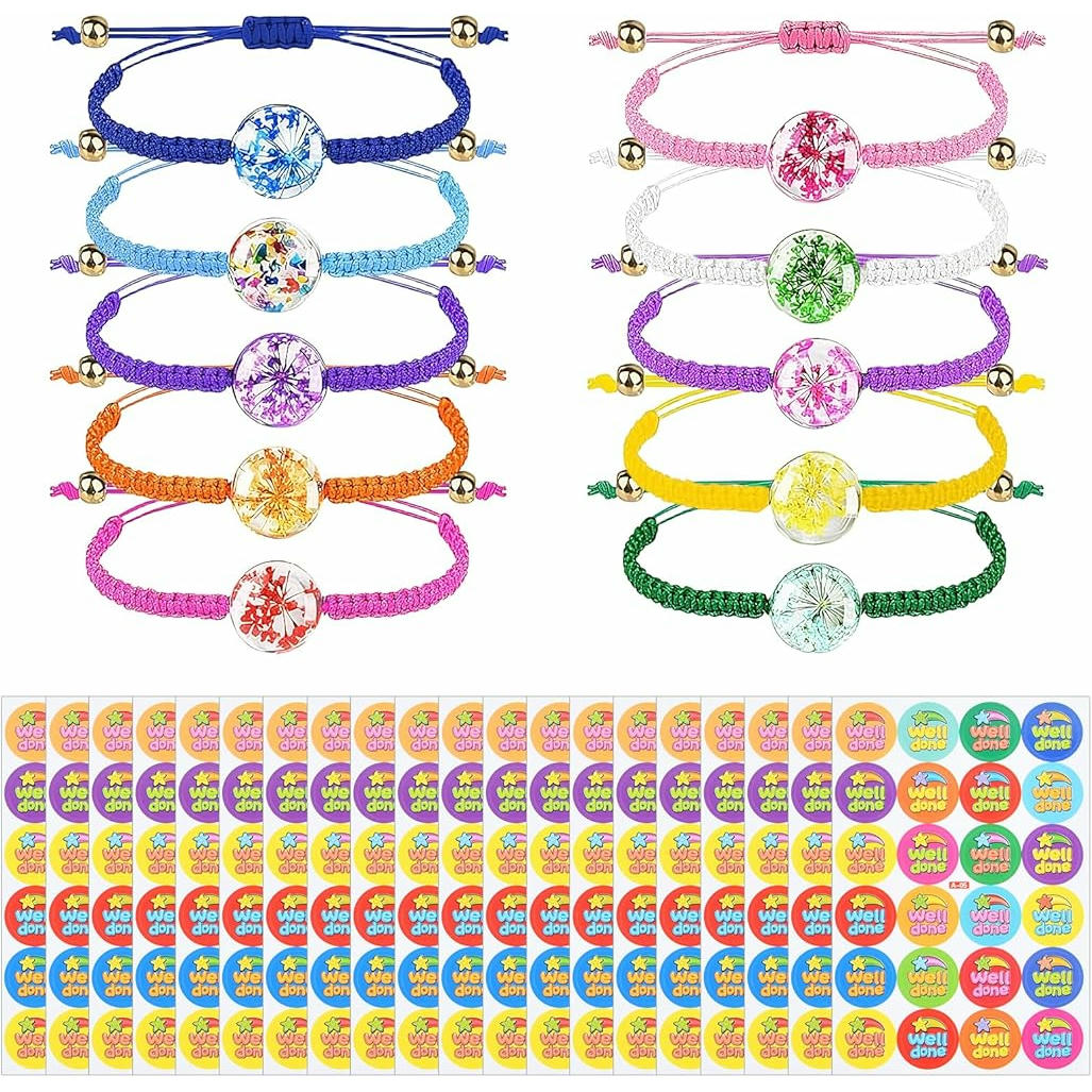 10 Piezas Pulseras Trenzadas Ajustables con Flores Hechas a Mano para Muñeca y Tobillo (Multicolor)