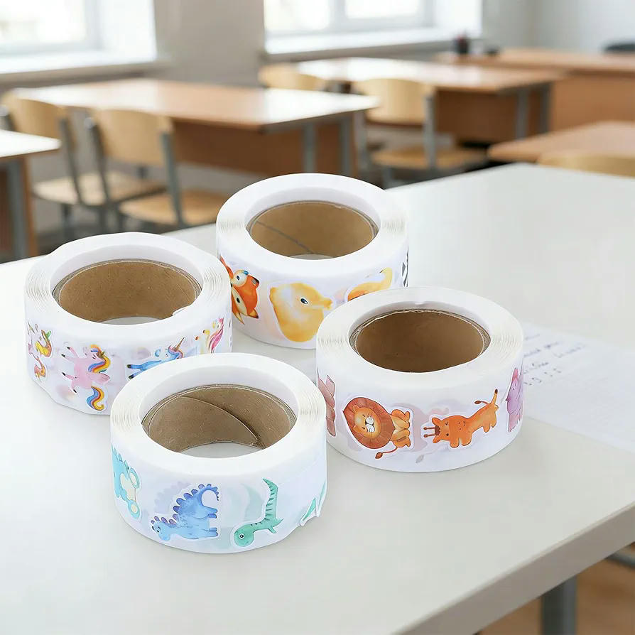 2000 Piezas de Pegatinas Infantiles de Animales en Rollo para Recompensa y Manualidades (Multicolor)
