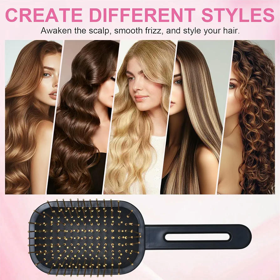 Cepillo Neumático Detangler Unisex para Rizos y Extensiones de Cabello (Negro)