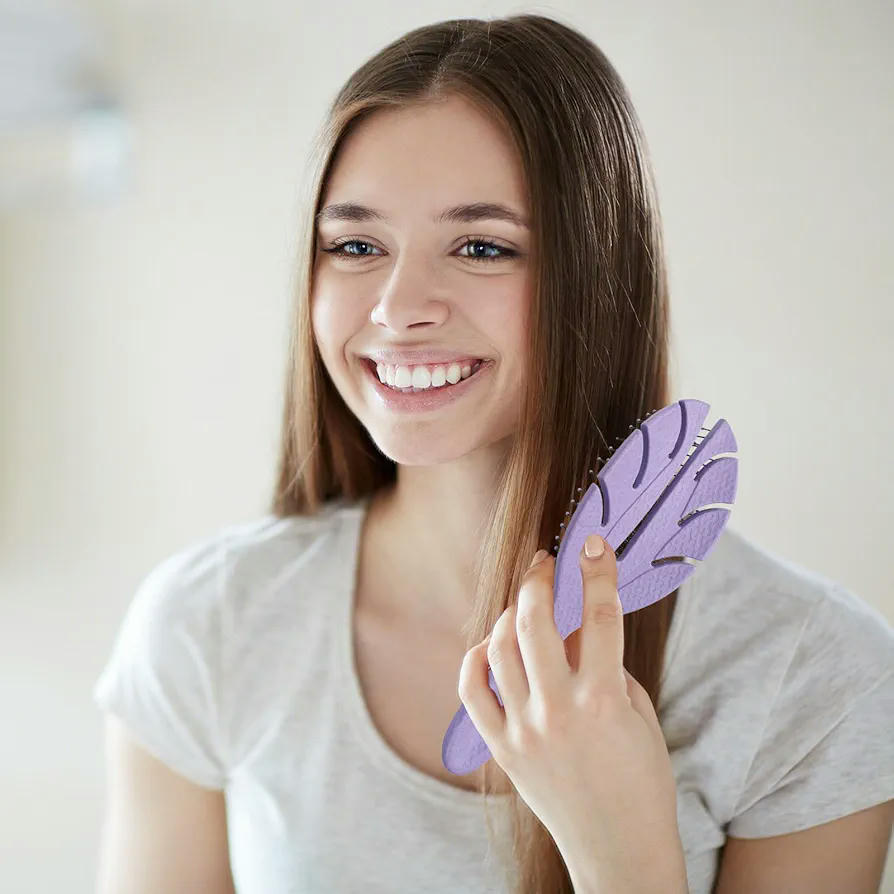 Cepillo para el cabello de paja de trigo con ventilación y masaje - Antienredos, apto para cabello seco y mojado (Púrpura)