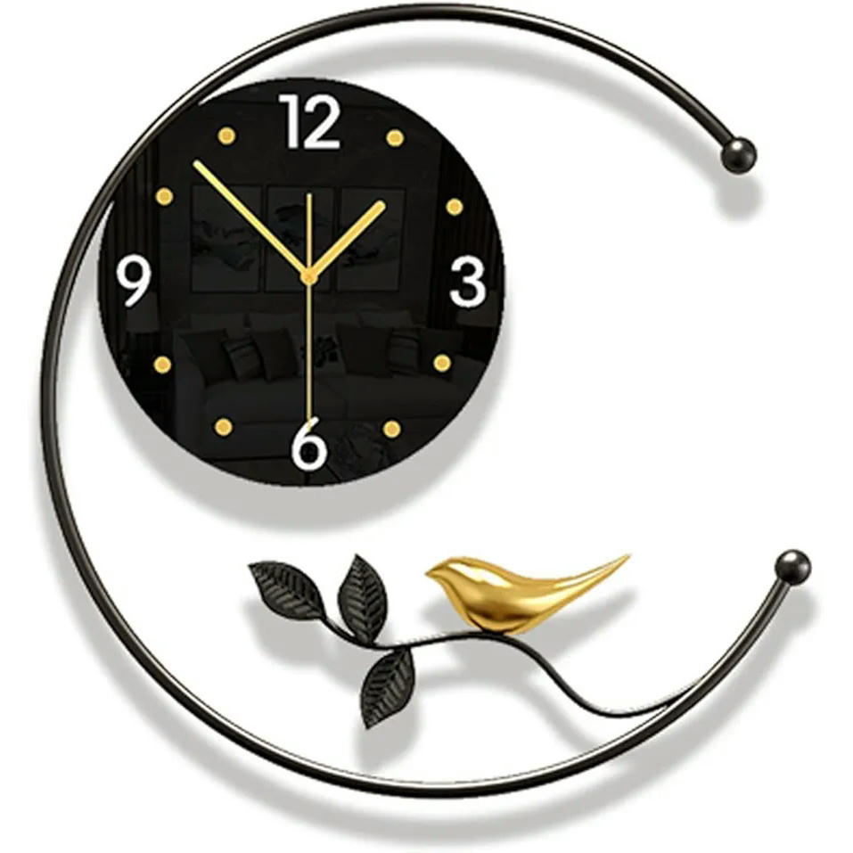 Reloj de Pared Moderno Grande, Reloj Decorativo para Sala, Diseño Creativo y Sencillo, Tamaño Mediano 45 x 46 cm (Color Negro y Dorado)