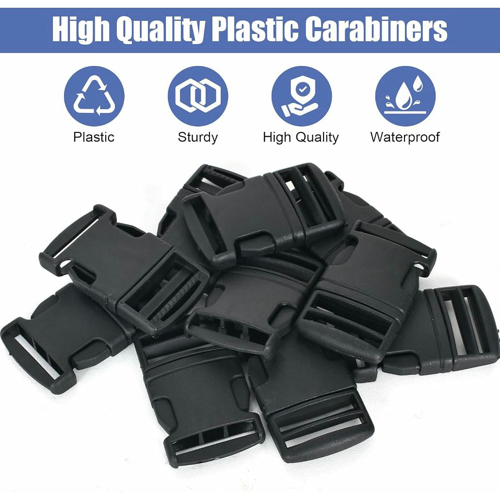 Kit de 10 Hebillas de Plástico con Correa Negra de 5m x 25mm para Equipaje y Mascotas (Negro)