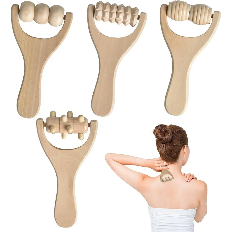 4 Rodillos de madera para masaje manual, herramientas de terapia, masajeadores para relajar músculos de manos, piernas y cuerpo