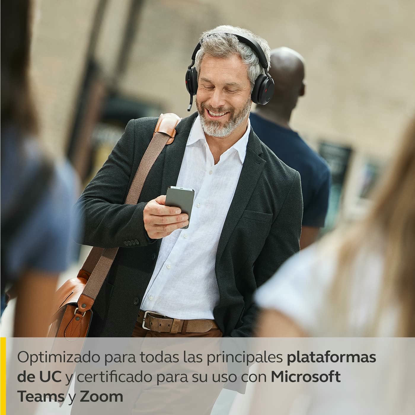 Jabra Evolve2 75 Auriculares Estéreo Inalámbricos para PC con tecnología de 8 micrófonos-Auriculares de Doble Espuma y Cancelación de Ruido Activa, Adaptador Bluetooth USB-A-Para MS Teams-Negro