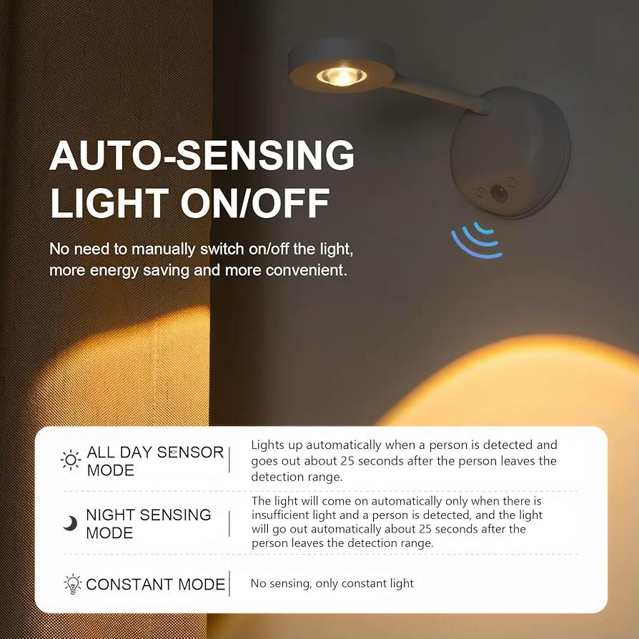 Aplique LED de Pared con Sensor de Movimiento y Carga USB, Luz Regulable para Interiores (Blanco)