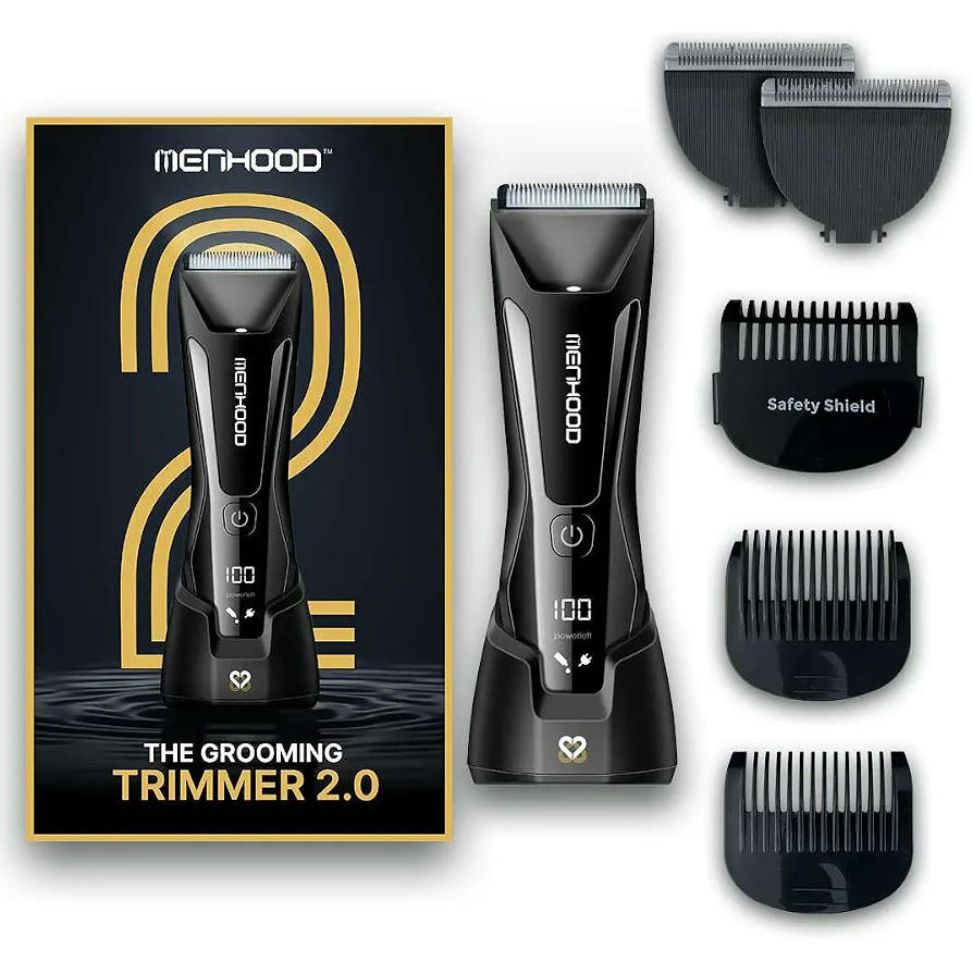 Waterproof cordless trimmer with LED and wireless charging for male grooming