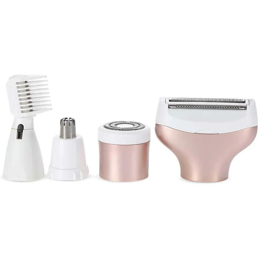 Afeitadora eléctrica femenina 4 en 1, recargable e impermeable con cabezales intercambiables (Rosa)