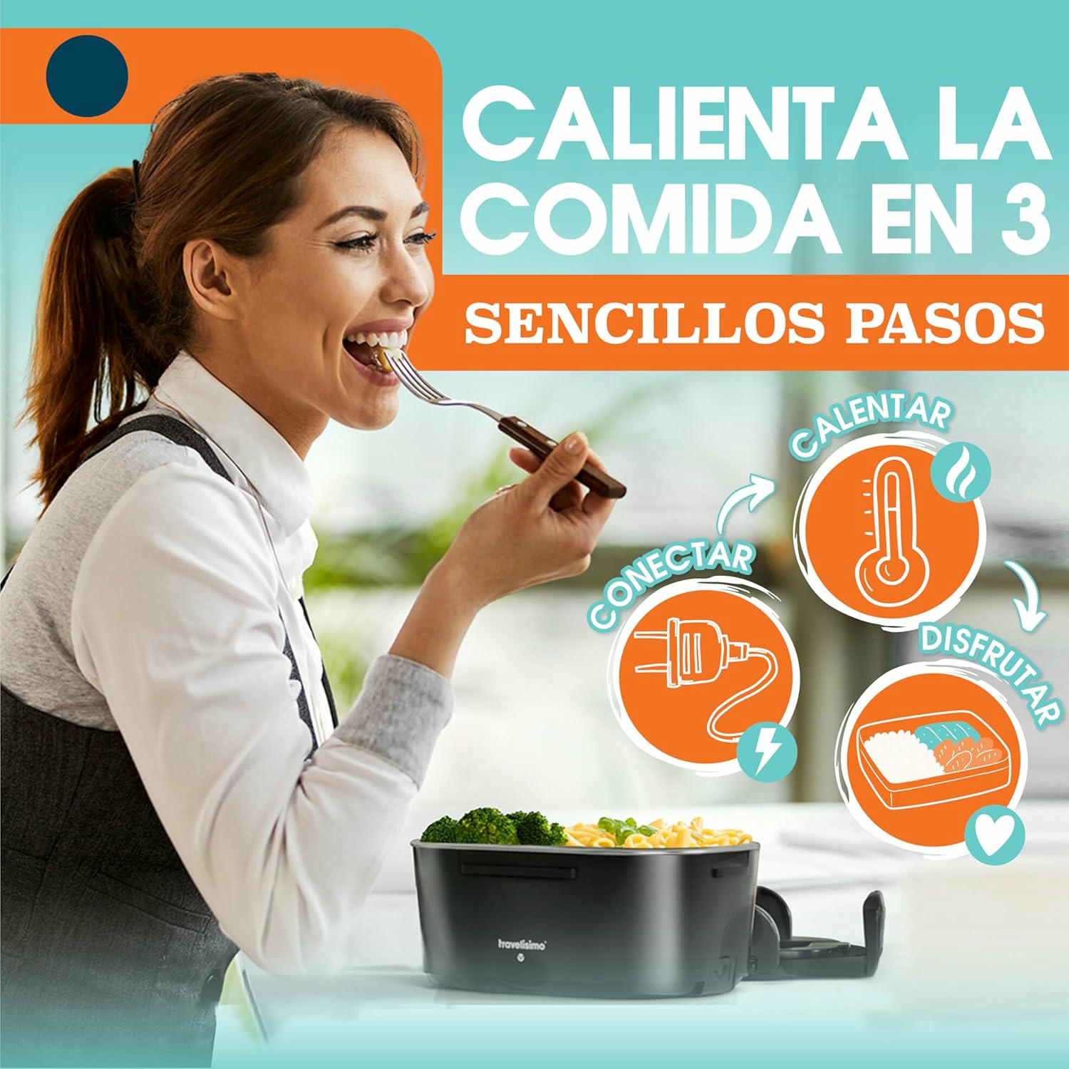 TRAVELISIMO Fiambrera Electrica 80W Taper Electrico para Comida 1,5L Fiambrera Termica 3 en 1 12V/24V/220V Fiambreras Comida Trabajo Para Coche y Camión, Loncheras de Trabajo en Acero Inoxidable