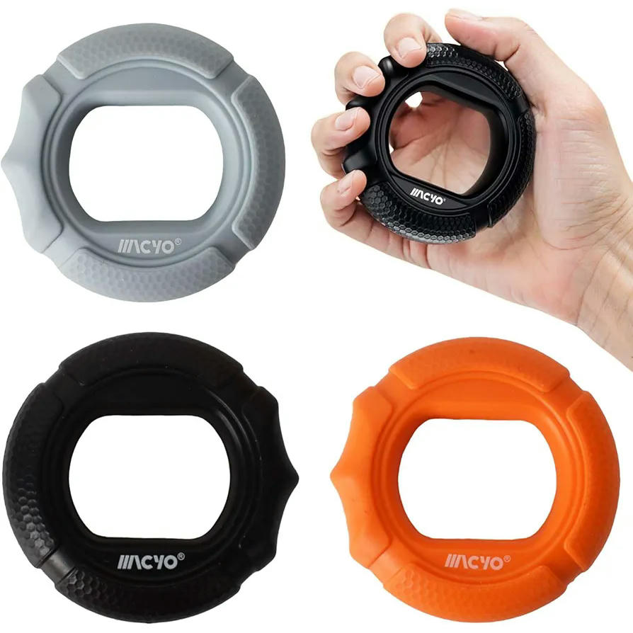 Conjunto de 3 Entrenadores de Agarre con 3 Niveles de Resistencia, Portátiles y Compactos para el Fortalecimiento de Manos y Antebrazos