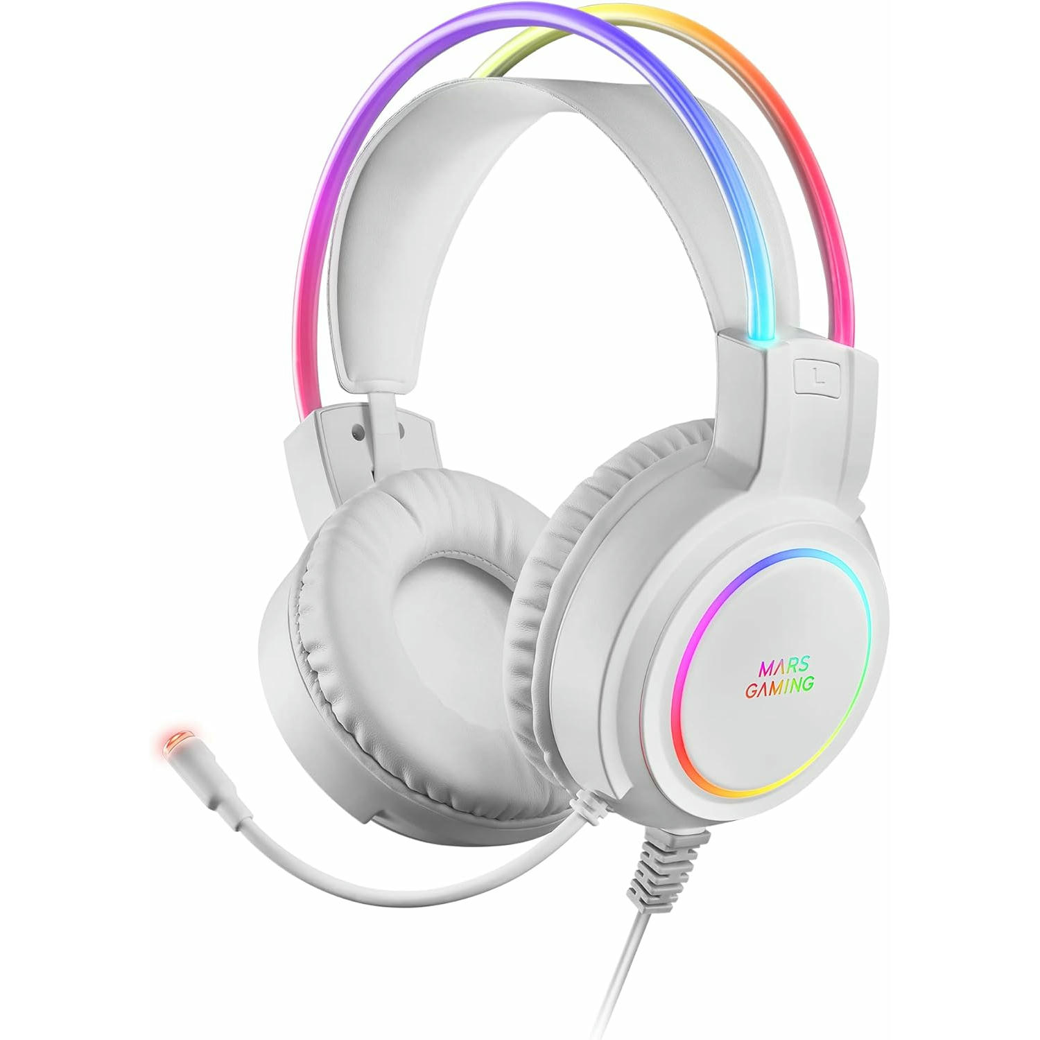 Mars Gaming MHRGB Blanco, Auriculares Chroma RGB Flow, Micrófono Profesional, Sonido Espacial