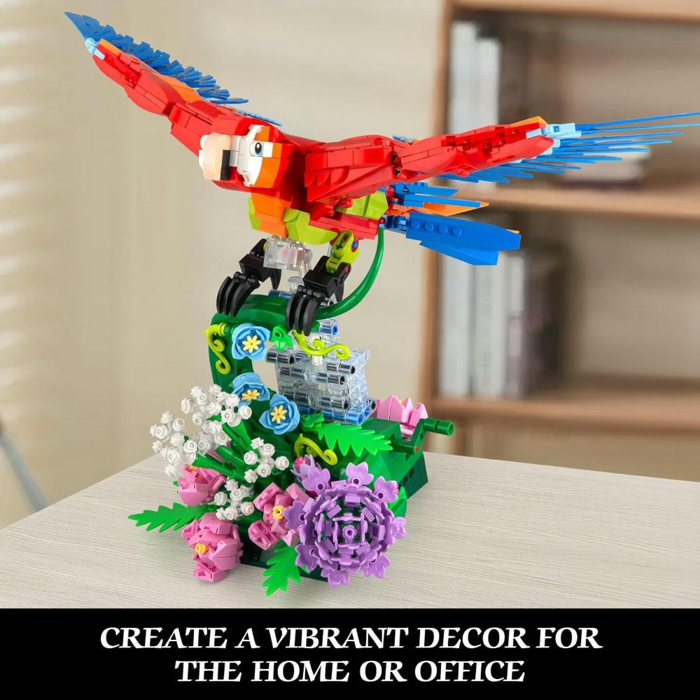 Juego de construcción Loro Floral, Parrot modelo MOC de arte en mesa con flores y loro, set 2 en 1 de animales y aves, idea de regalo para adultos y adolescentes a partir de 14 años (1176 piezas)