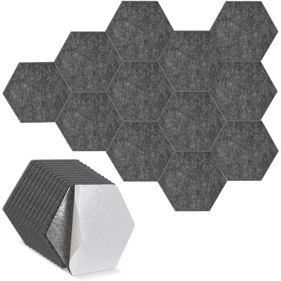 12 Hexagonal Acoustic Absorption Panels for Decoration and Insulation - 30 x 26 x 1 cm (Gray)